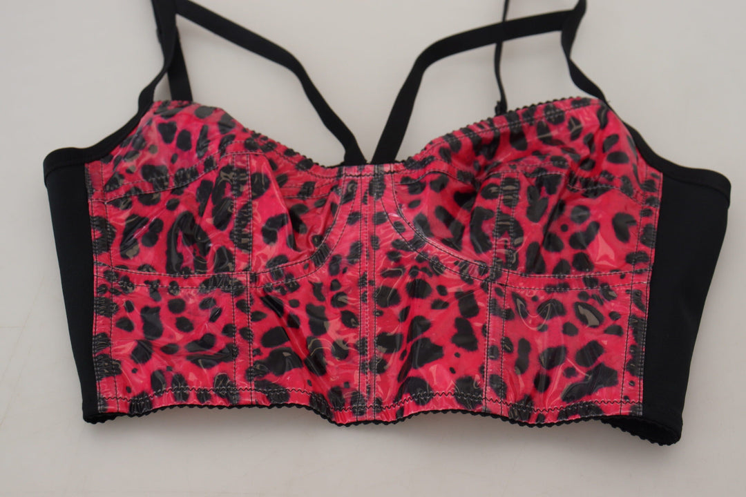 Dolce &amp; Gabbana - Pink Leopard Print Cropped Bustier Corset Top