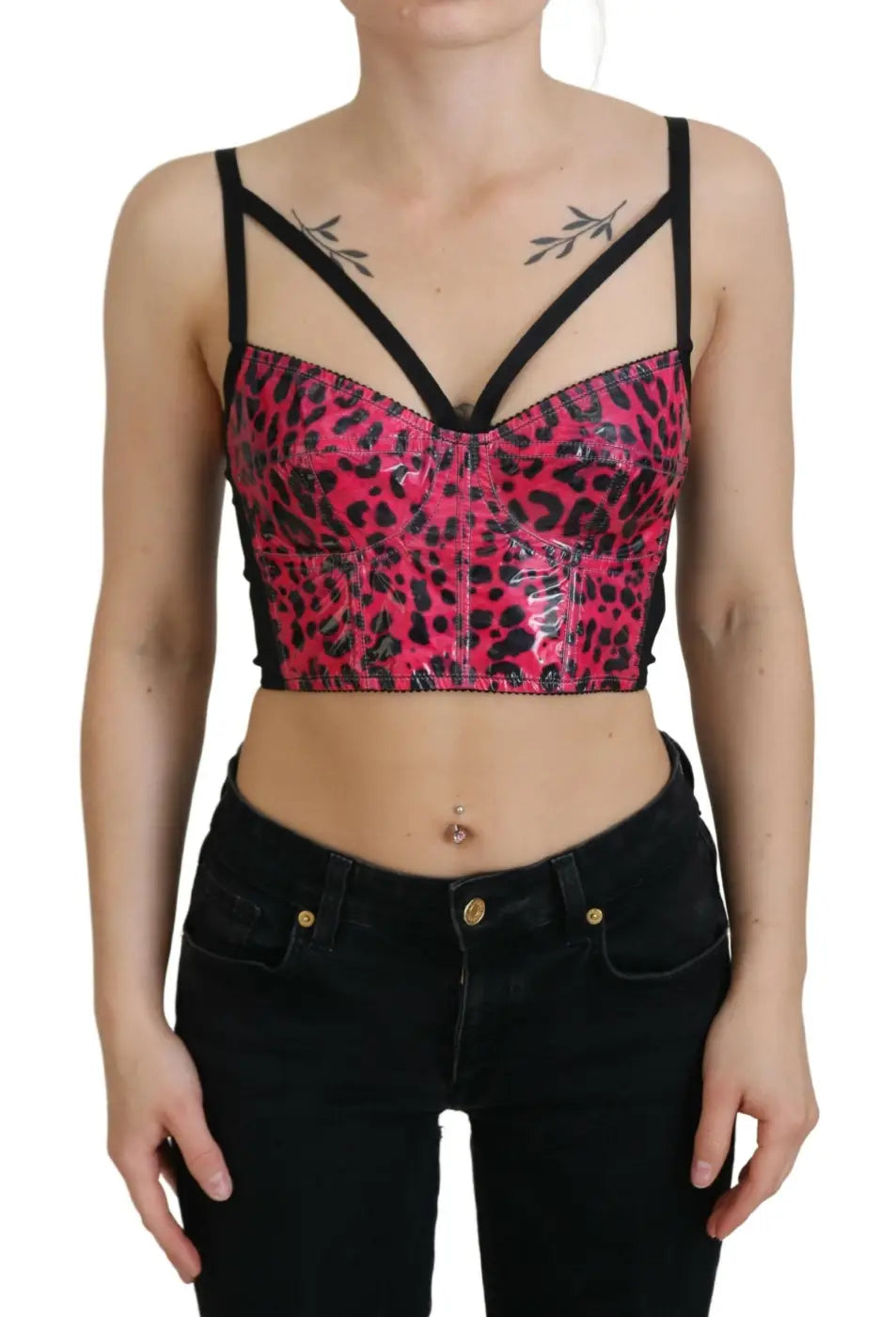 Dolce &amp; Gabbana Pink Leopard Print Cropped Bustier Corset Top