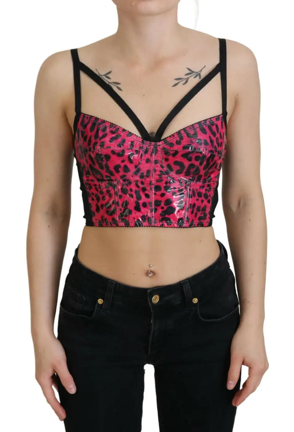 Dolce & Gabbana Pink Leopard Print Cropped Bustier Corset Top