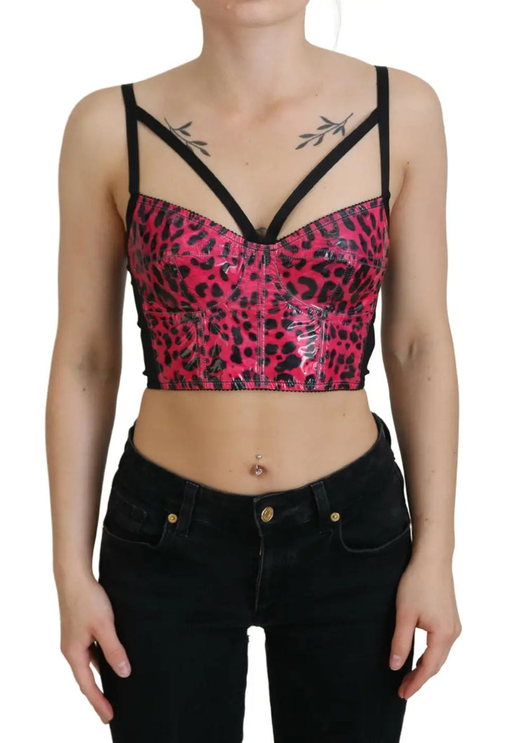 Dolce &amp; Gabbana Pink Leopard Print Cropped Bustier Corset Top