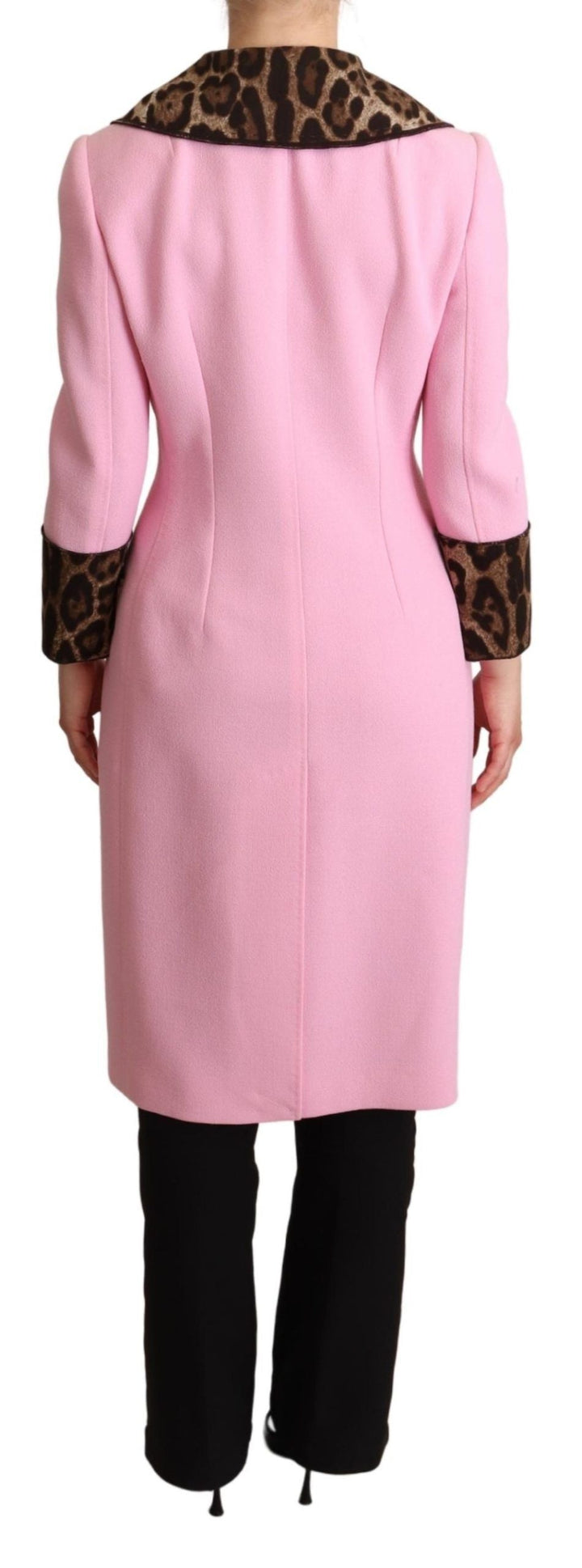 Dolce &amp; Gabbana Trench Coats - Pink Leopard Wool Trenchcoat Jacket