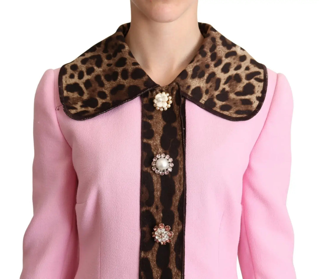 Dolce &amp; Gabbana Pink Leopard Wool Trenchcoat Jacket