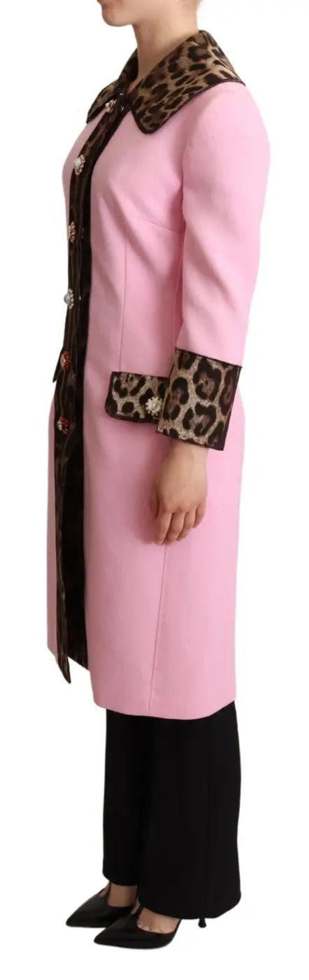 Dolce &amp; Gabbana Pink Leopard Wool Trenchcoat Jacket