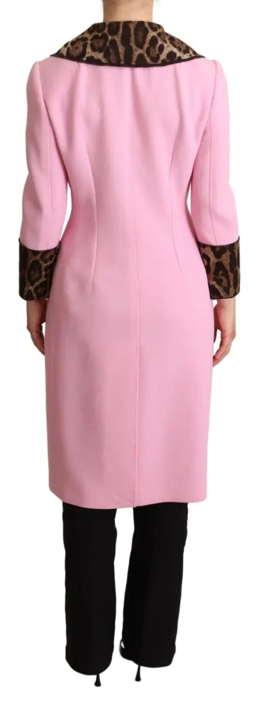 Dolce &amp; Gabbana Pink Leopard Wool Trenchcoat Jacket