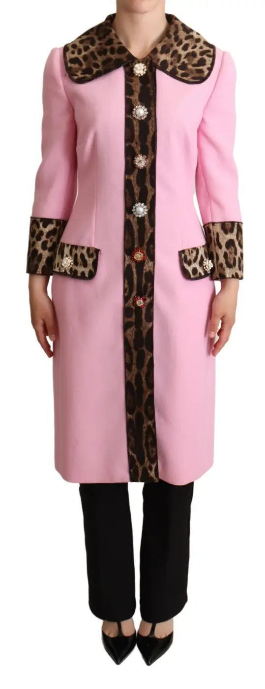 Dolce &amp; Gabbana Pink Leopard Wool Trenchcoat Jacket