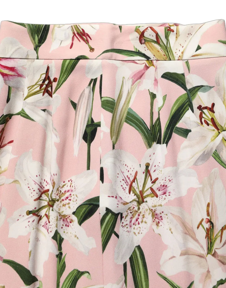 Dolce &amp; Gabbana Pink Lilium Print High Waist Pencil Skirt