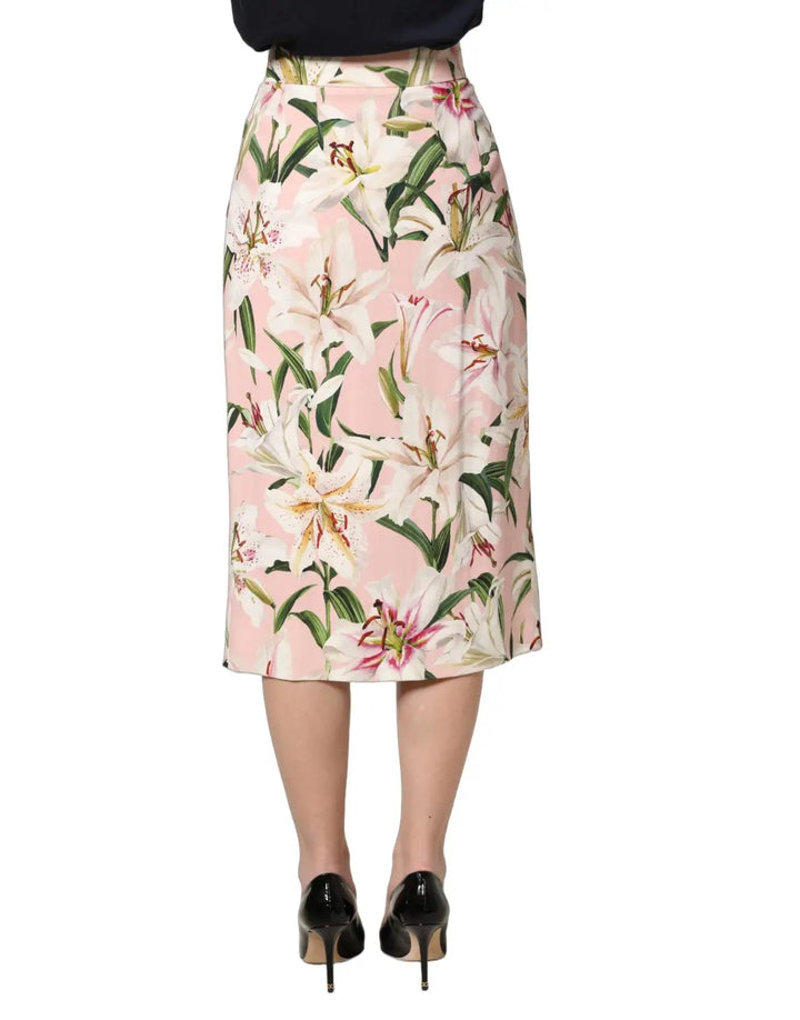 Dolce &amp; Gabbana Pink Lilium Print High Waist Pencil Skirt