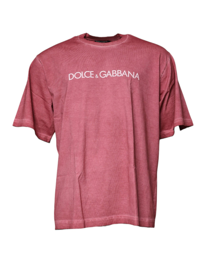 Dolce &amp; Gabbana Pink Logo Print Cotton Crew Neck T-shirt
