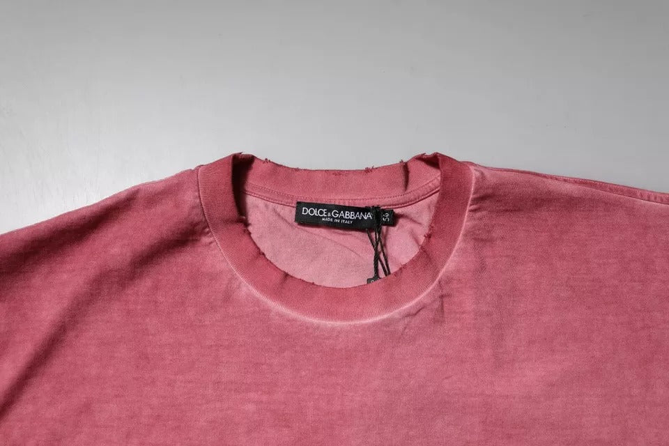 Dolce &amp; Gabbana Pink Logo Print Cotton Crew Neck T-shirt