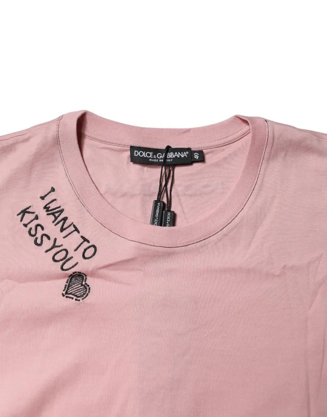 Dolce &amp; Gabbana Pink Logo Print Cotton Crew Neck T-shirt
