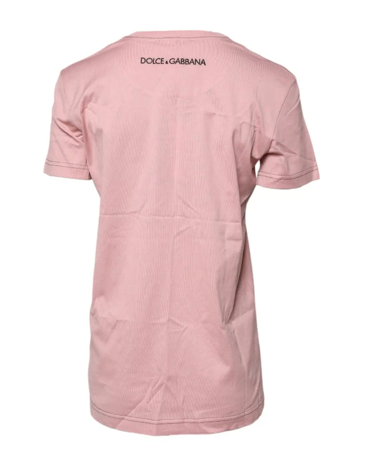 Dolce &amp; Gabbana Pink Logo Print Cotton Crew Neck T-shirt