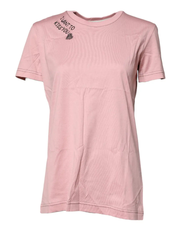 Dolce &amp; Gabbana Pink Logo Print Cotton Crew Neck T-shirt
