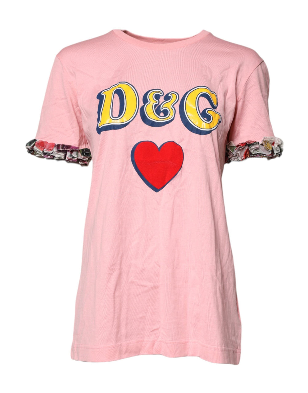Dolce & Gabbana - Pink Logo Print Cotton Crew Neck Tee T-shirt