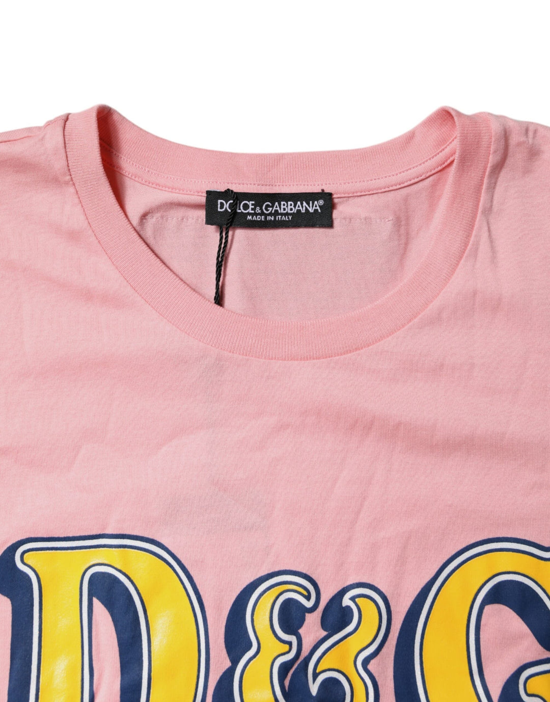 Dolce &amp; Gabbana - Pink Logo Print Cotton Crew Neck Tee T-shirt