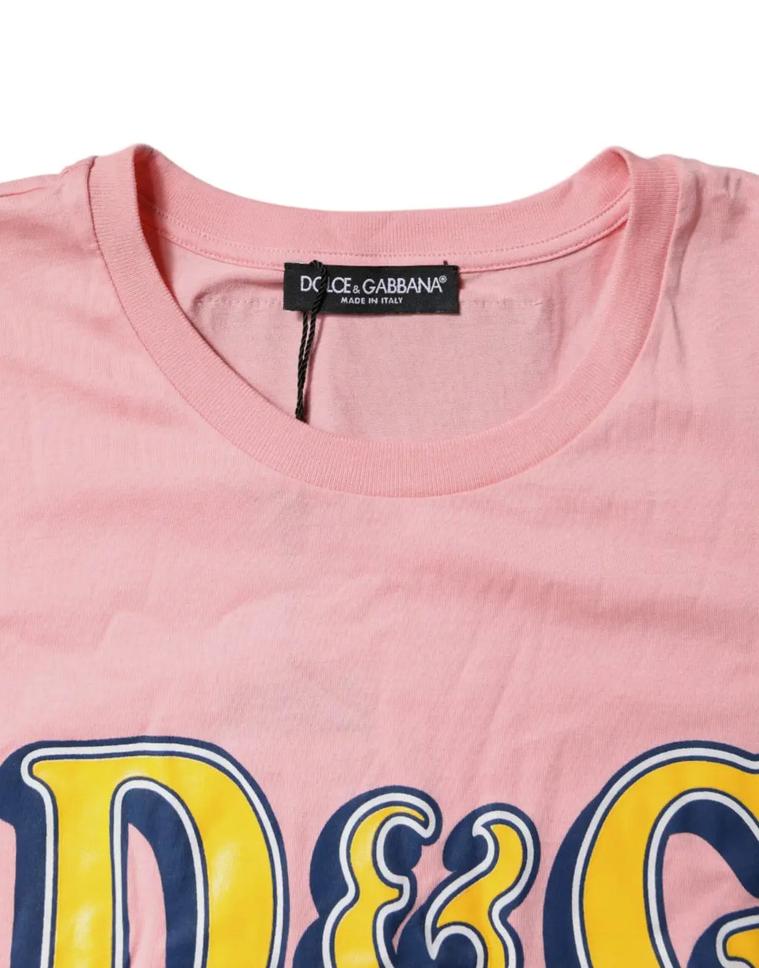 Dolce &amp; Gabbana Pink Logo Print Cotton Crew Neck Tee T-shirt