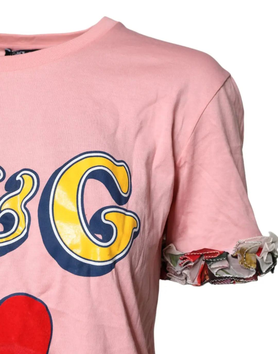 Dolce &amp; Gabbana Pink Logo Print Cotton Crew Neck Tee T-shirt