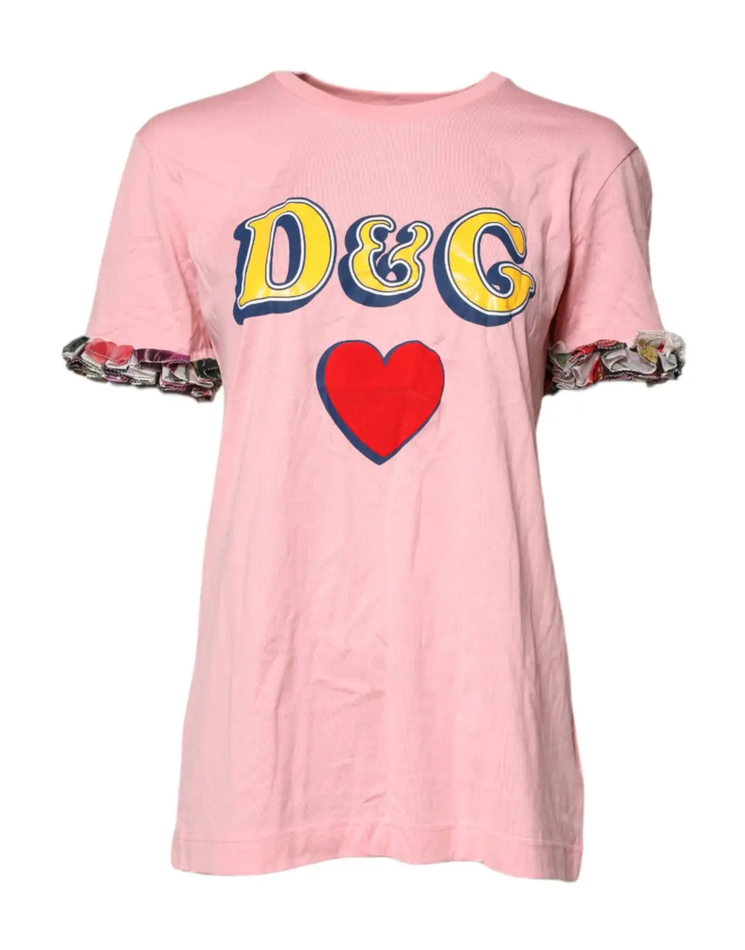 Dolce &amp; Gabbana Pink Logo Print Cotton Crew Neck Tee T-shirt
