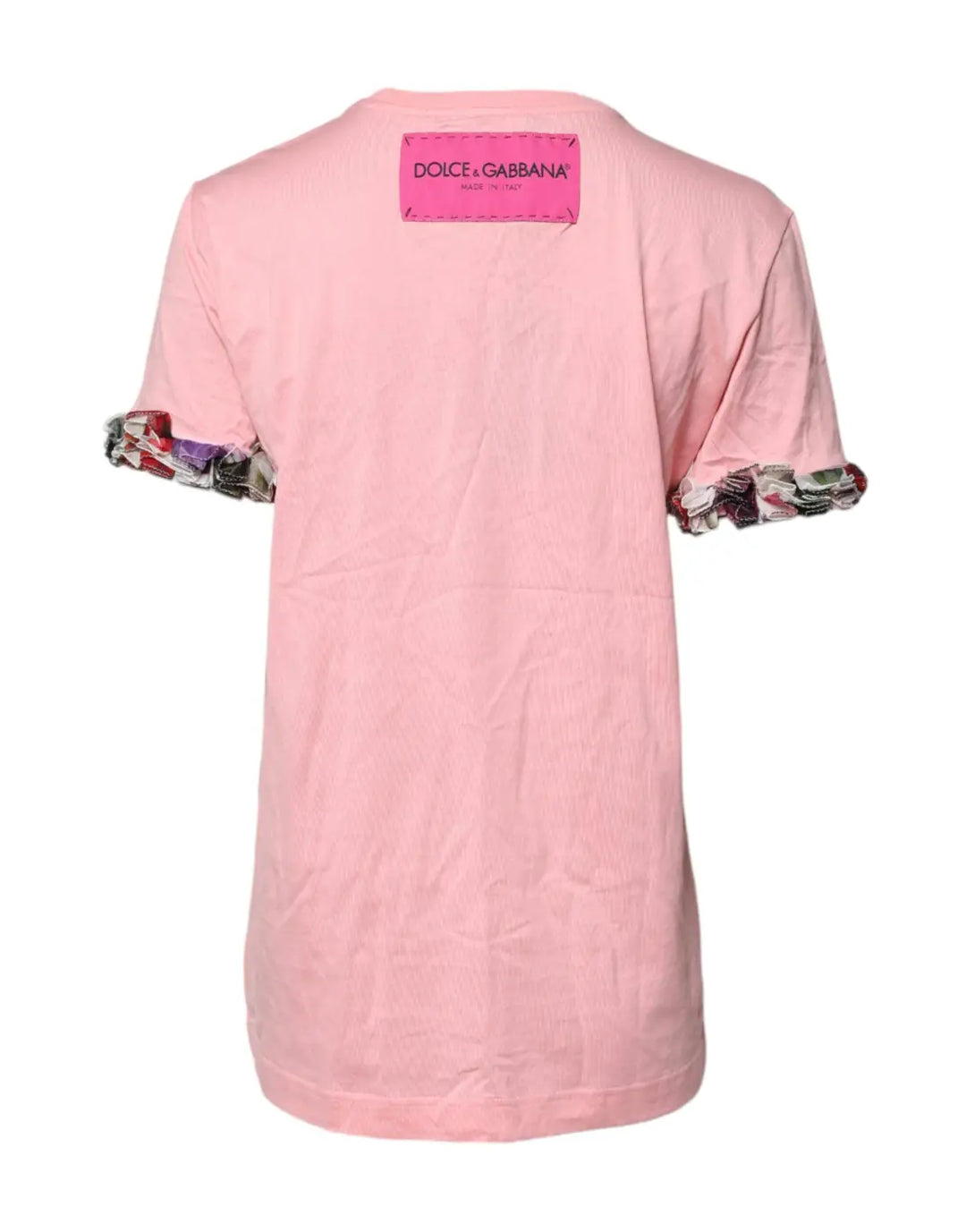 Dolce &amp; Gabbana Pink Logo Print Cotton Crew Neck Tee T-shirt