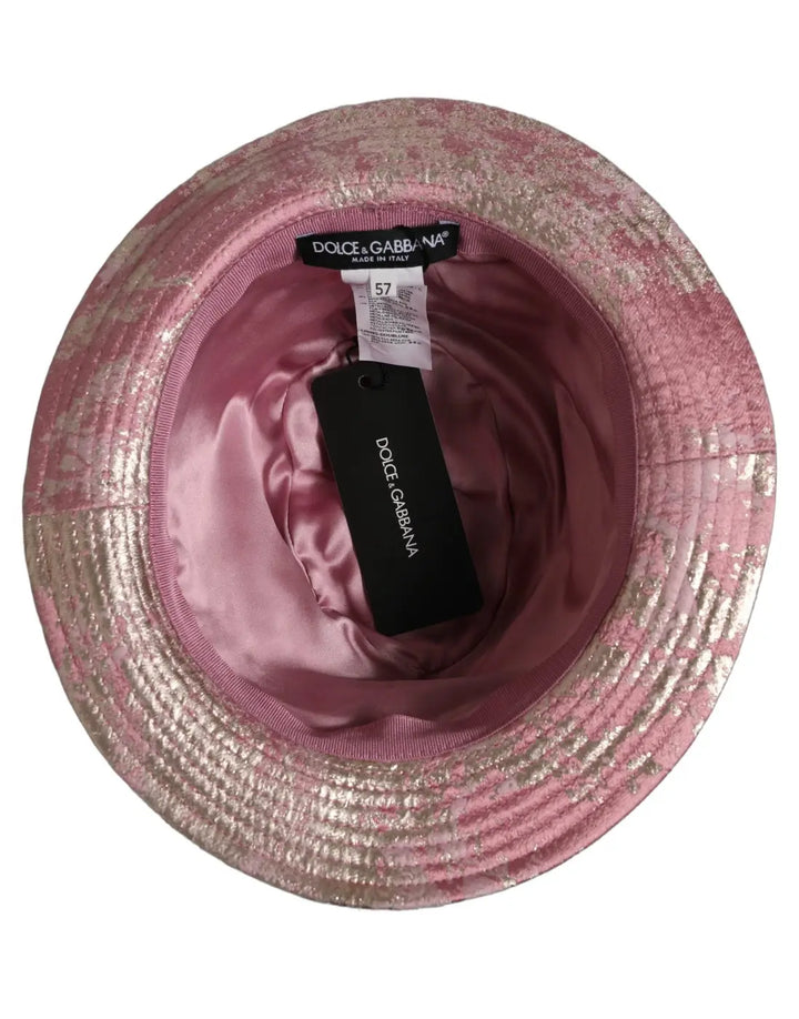 Dolce &amp; Gabbana Pink Metallic Jacquard Pattern Bucket Capello Hat