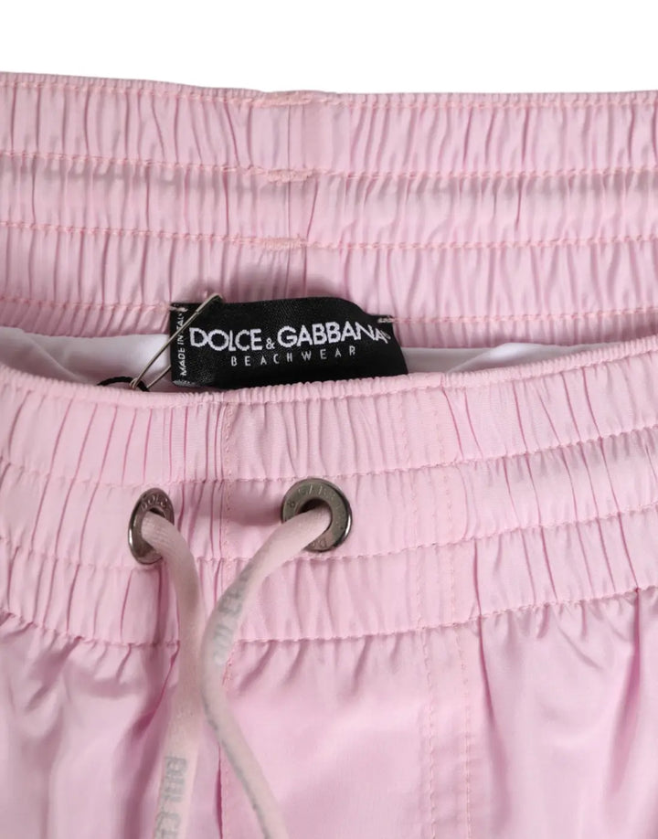 Dolce &amp; Gabbana Pink Nylon Logo Side Stripe Beachwear Men Swimwear