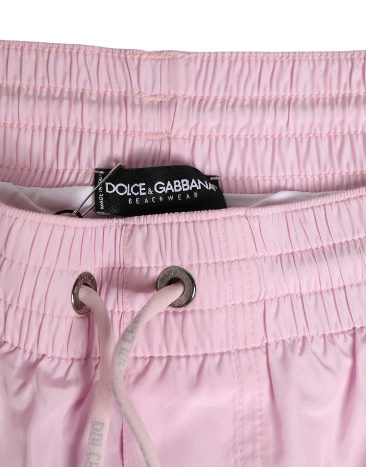 Dolce &amp; Gabbana Pink Nylon Logo Side Stripe Beachwear Men Swimwear