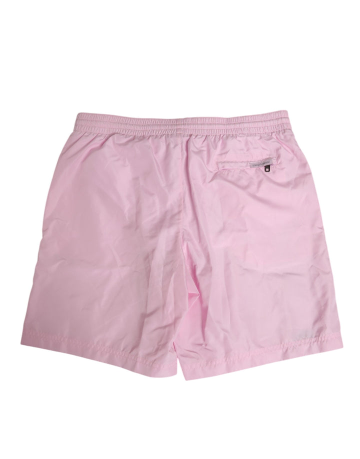 Dolce &amp; Gabbana Pink Nylon Logo Side Stripe Beachwear Men Swimwear