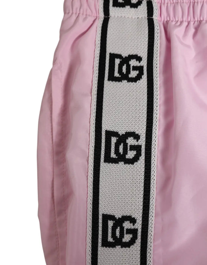 Dolce &amp; Gabbana Pink Nylon Logo Side Stripe Beachwear Men Swimwear