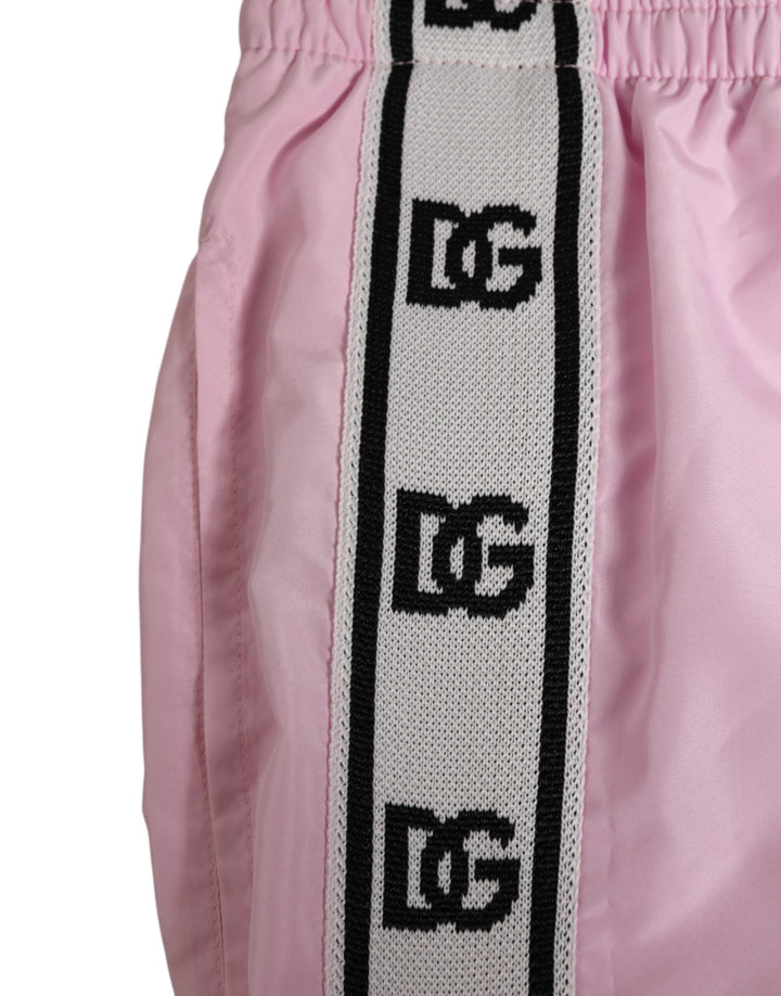 Dolce &amp; Gabbana Pink Nylon Logo Side Stripe Beachwear Men Swimwear