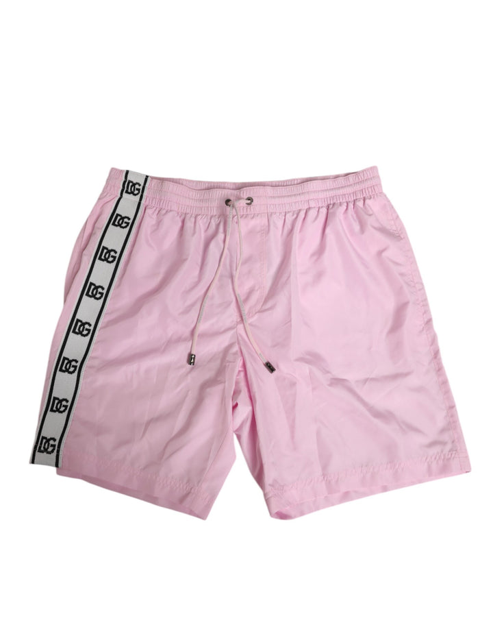 Dolce &amp; Gabbana Pink Nylon Logo Side Stripe Beachwear Men Swimwear
