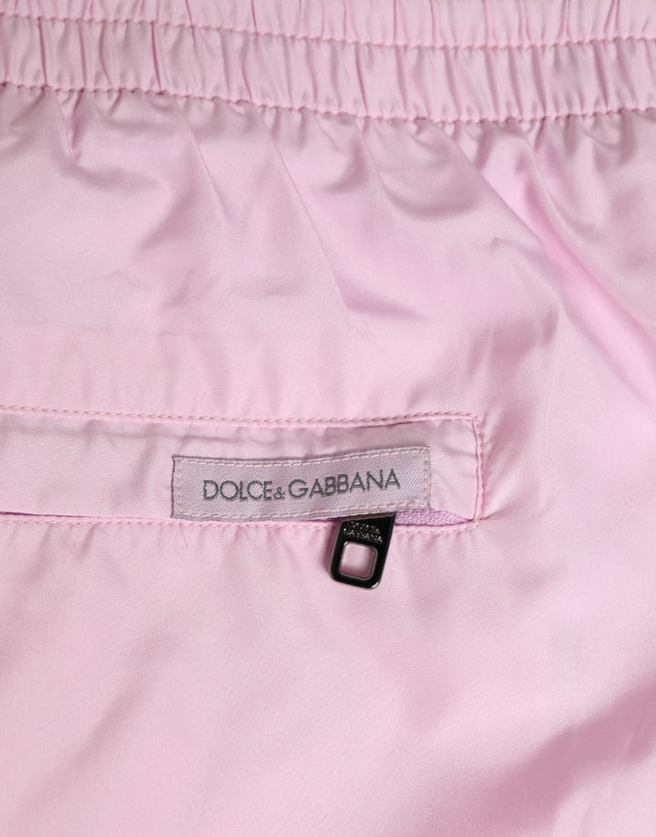 Dolce &amp; Gabbana Pink Nylon Logo Side Stripe Beachwear Men Swimwear