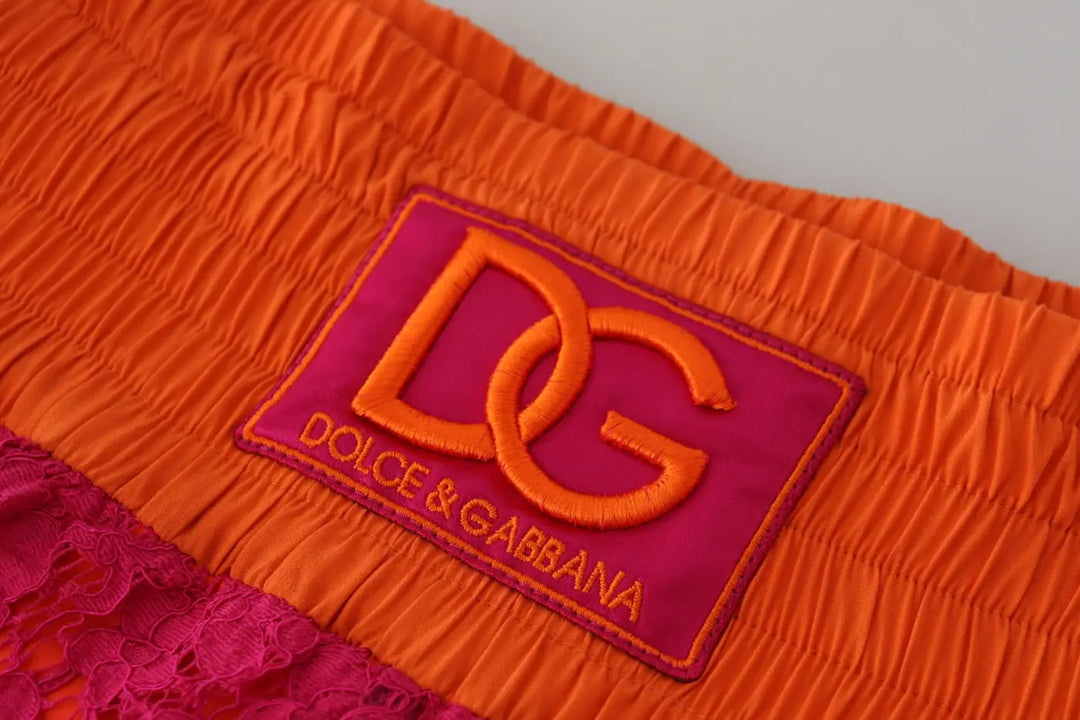 Dolce &amp; Gabbana Pink Orange Lace Cotton High Waist Shorts