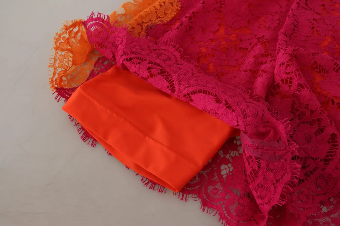 Dolce &amp; Gabbana Pink Orange Lace Cotton High Waist Shorts