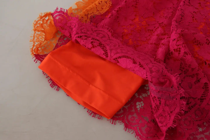Dolce &amp; Gabbana Pink Orange Lace Cotton High Waist Shorts