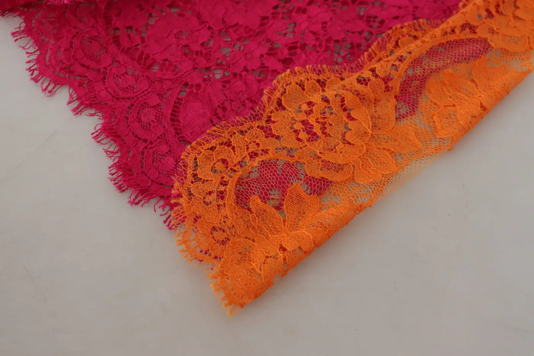 Dolce &amp; Gabbana Pink Orange Lace Cotton High Waist Shorts