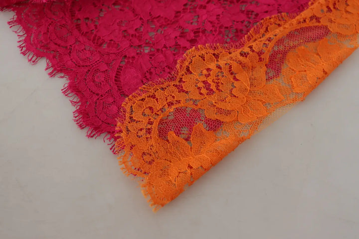 Dolce &amp; Gabbana Pink Orange Lace Cotton High Waist Shorts