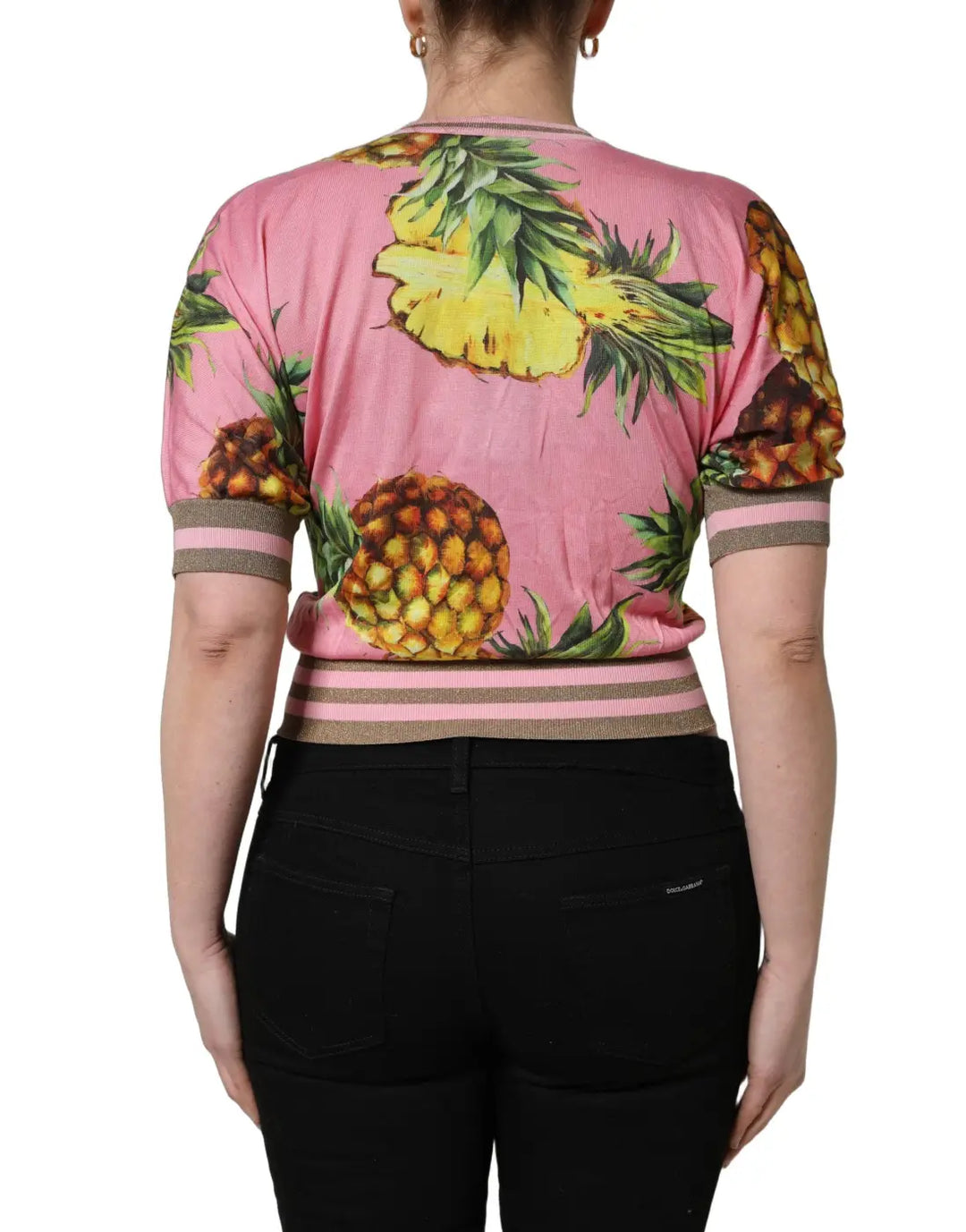 Dolce &amp; Gabbana Pink Pineapple Vneck Short Sleeve Cropped Top