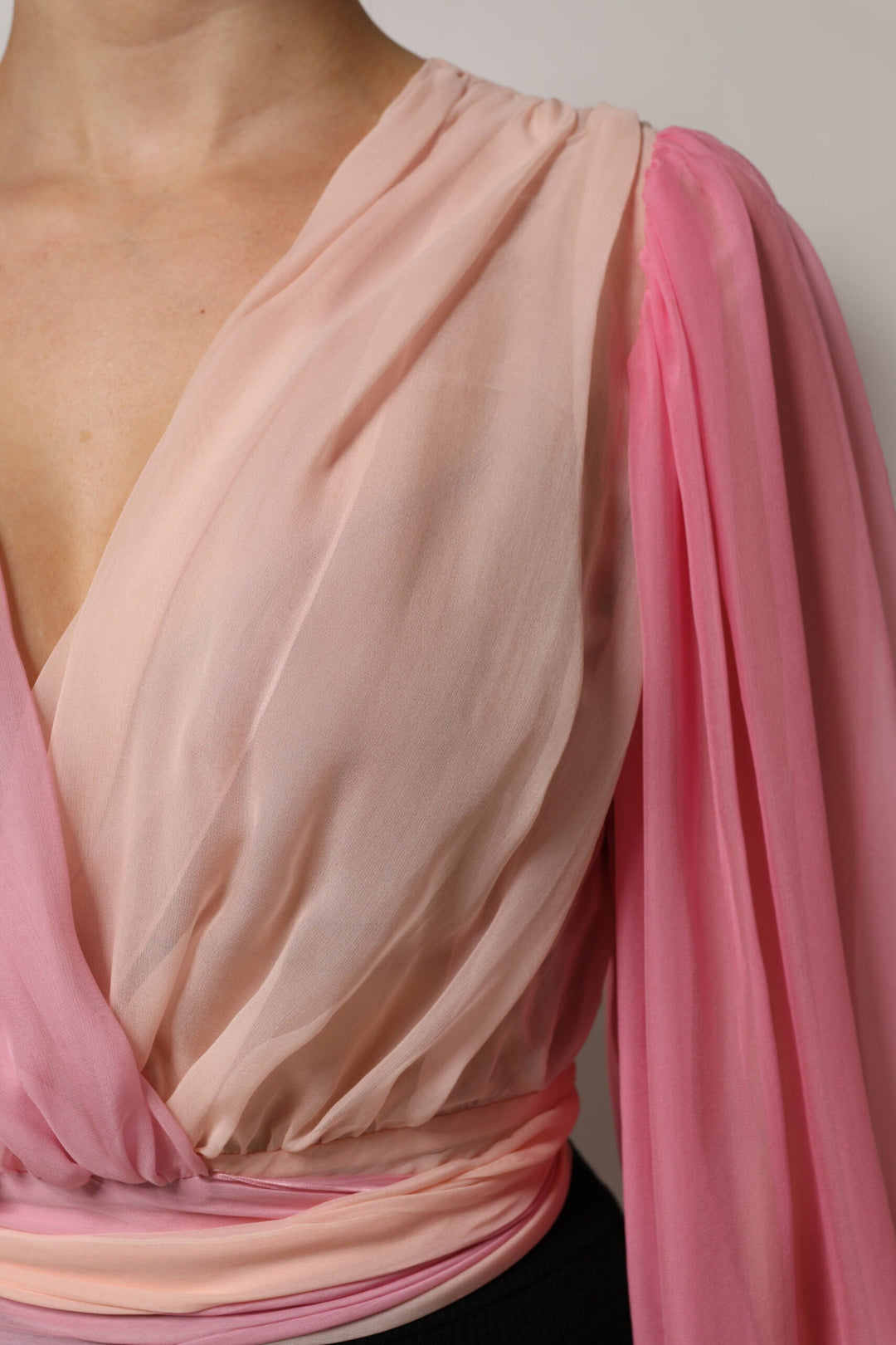 Dolce &amp; Gabbana Blouses - Women’s Pink Plunging V-neck Long Sleeves Blouse Top