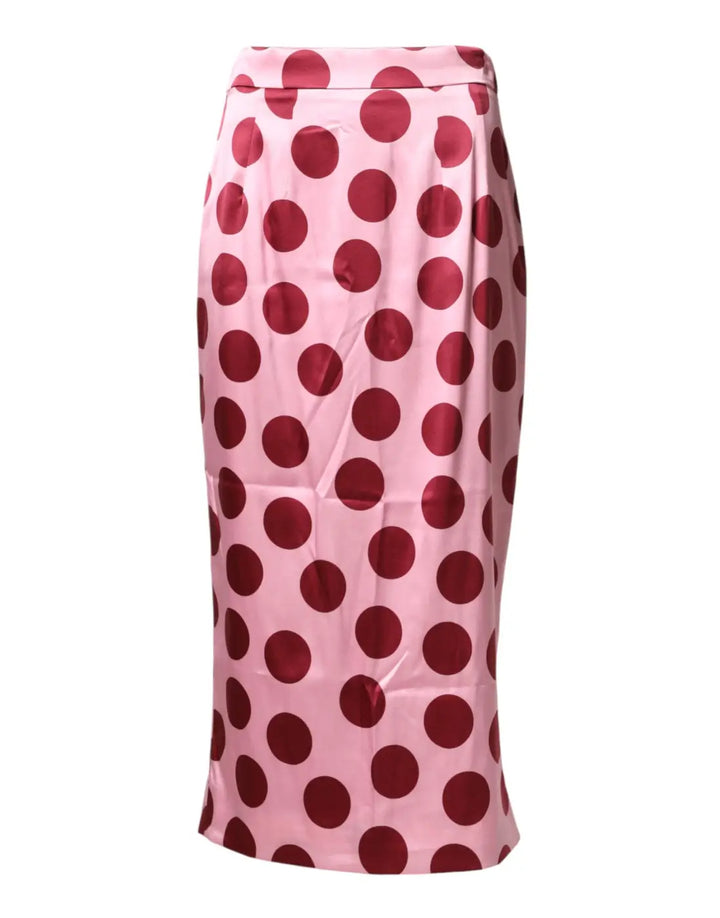 Dolce &amp; Gabbana Pink Polka Dot Silk Pencil Cut Midi Skirt