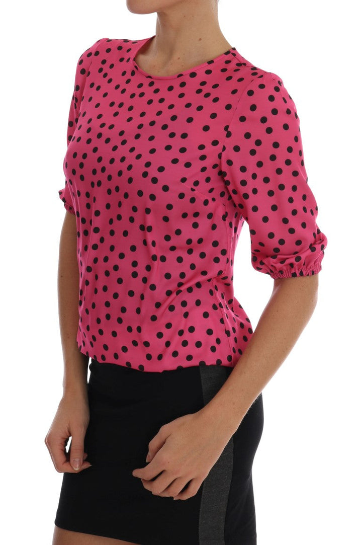 Dolce &amp; Gabbana - Pink Polka Dotted Silk Blouse