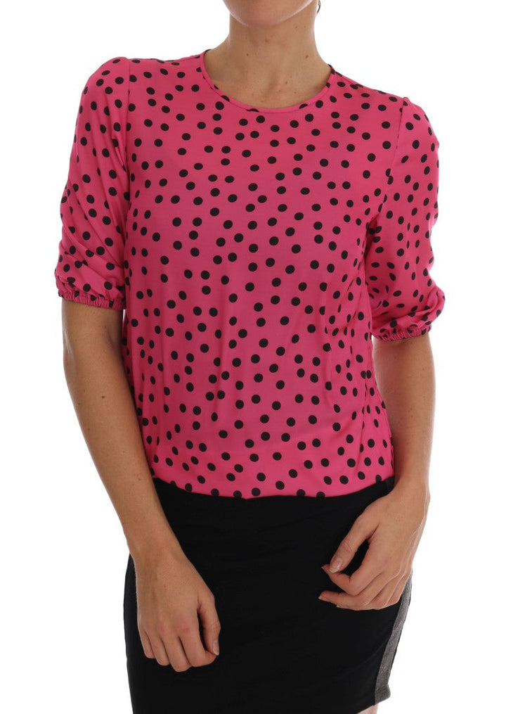 Dolce &amp; Gabbana - Pink Polka Dotted Silk Blouse