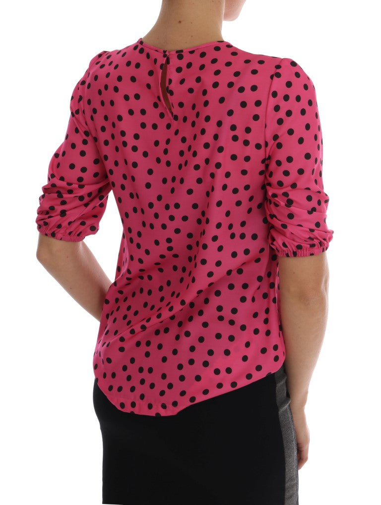 Dolce &amp; Gabbana - Pink Polka Dotted Silk Blouse