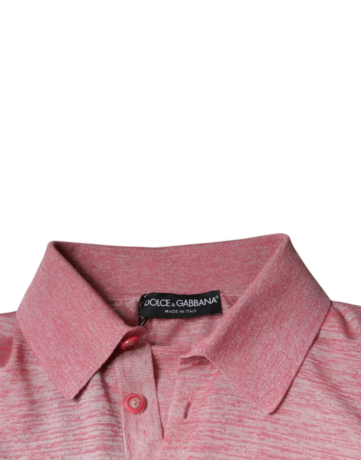 Dolce &amp; Gabbana Pink Polyester Long Sleeve Men Polo T-shirt