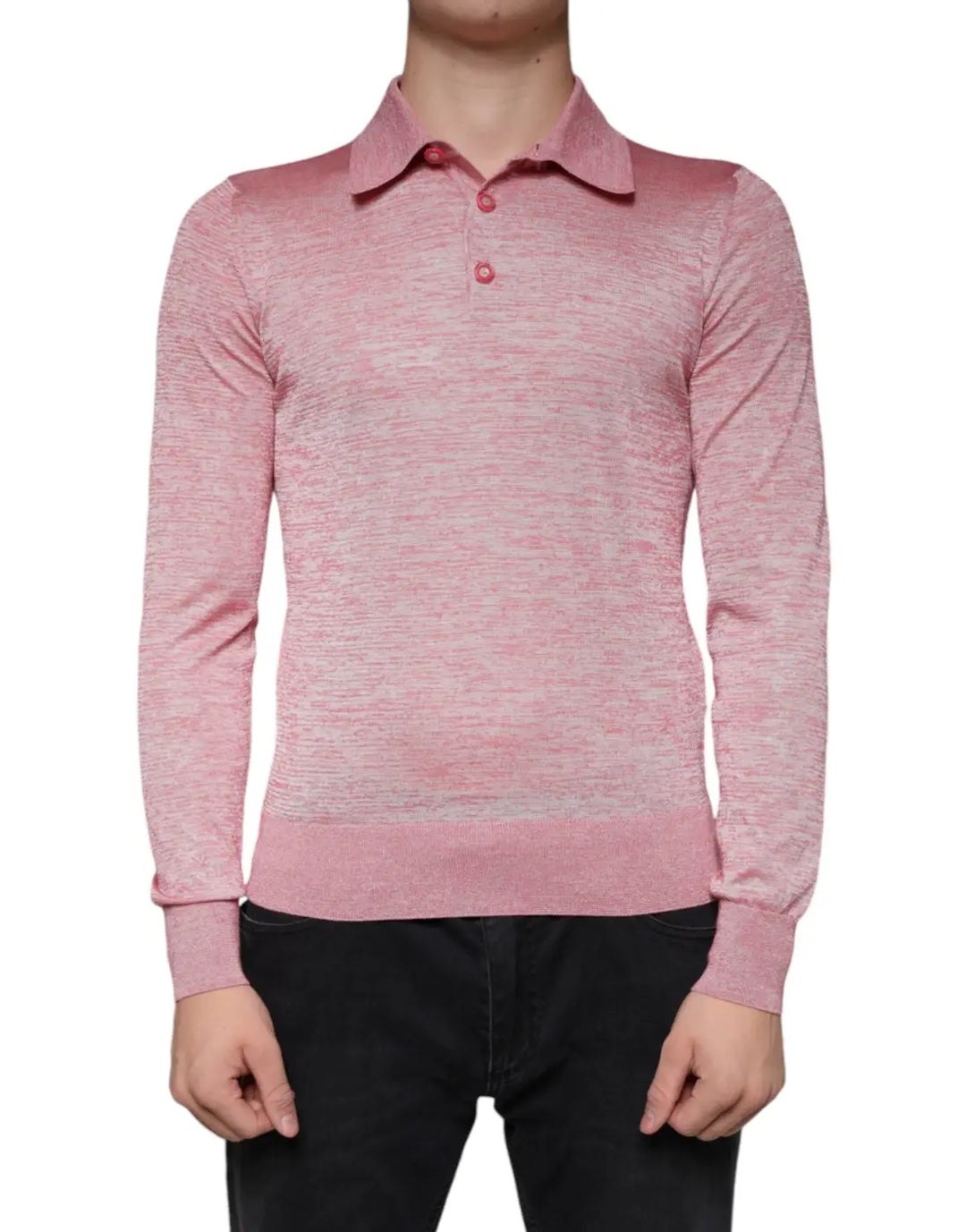 Dolce &amp; Gabbana Pink Polyester Long Sleeve Men Polo T-shirt