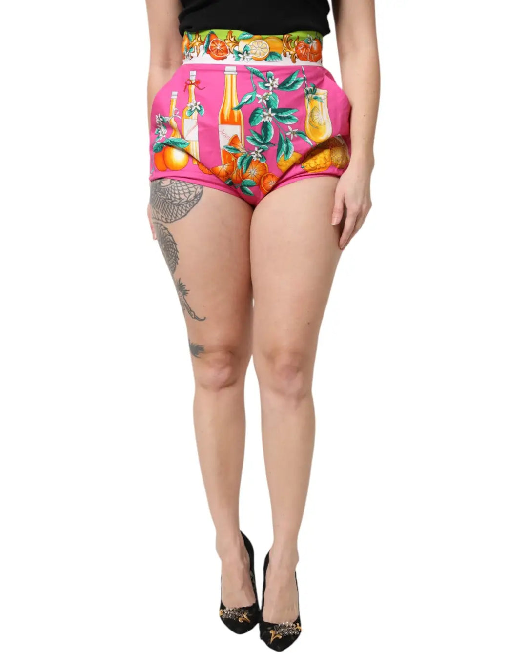Dolce &amp; Gabbana Pink Printed High Waist Hot Pants Shorts