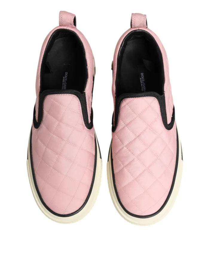 Dolce &amp; Gabbana Pink Quilted Nylon Slip-On Sneaker Shoes