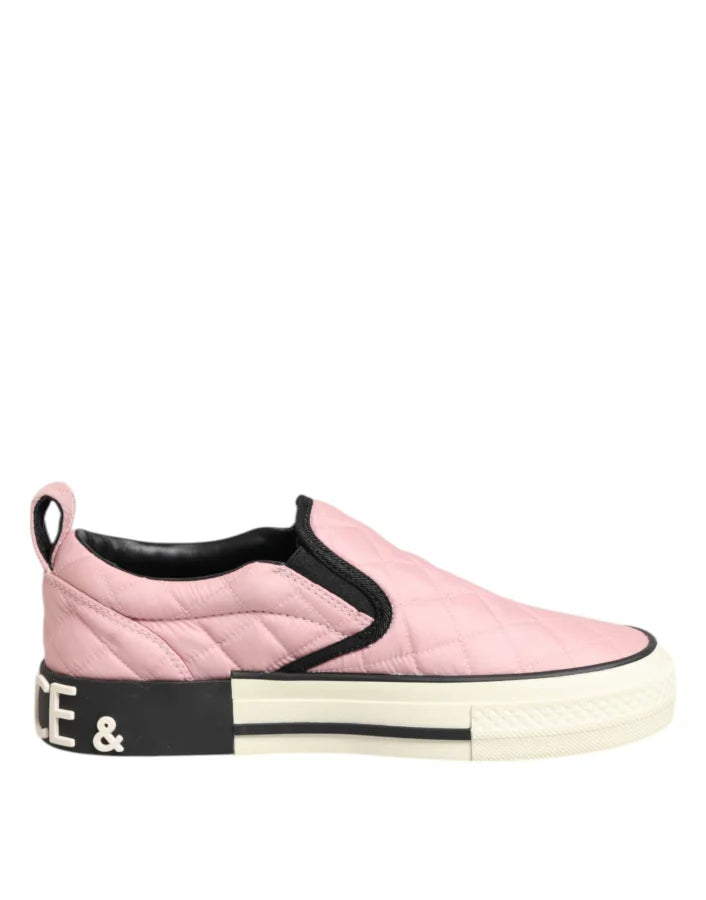 Dolce &amp; Gabbana Pink Quilted Nylon Slip-On Sneaker Shoes