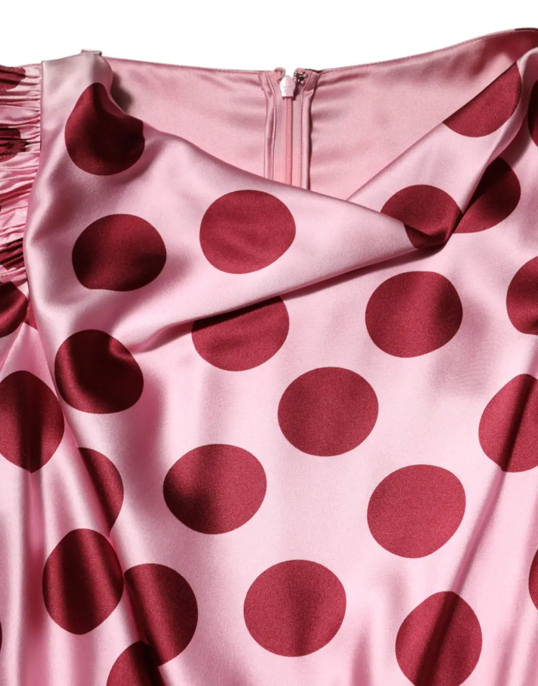Dolce &amp; Gabbana Pink Red Polka Dot Silk Satin Maxi Gown Dress