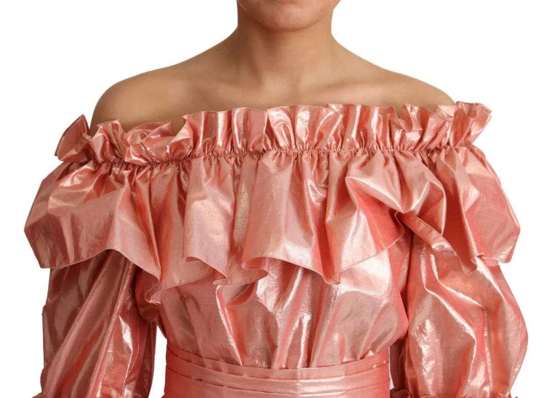 Dolce &amp; Gabbana Pink Ruffled Dress Silk Cotton Gown
