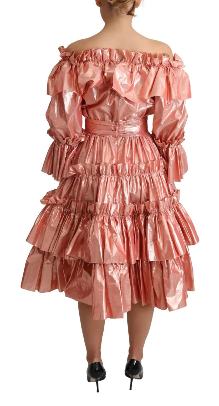Dolce &amp; Gabbana Pink Ruffled Dress Silk Cotton Gown