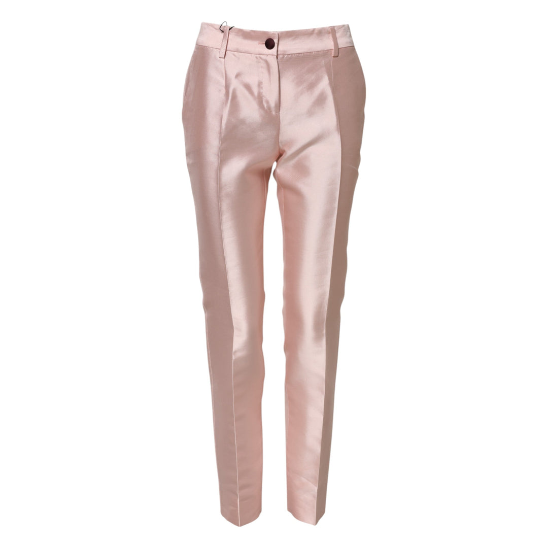 Dolce &amp; Gabbana Pink Satin High Waist Tapered Pants